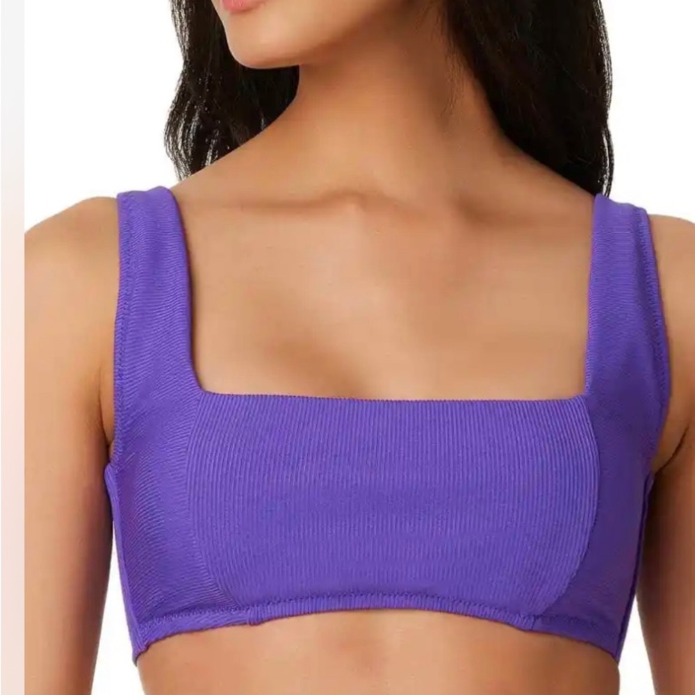 Bar III Women's Purple Micro Rib Sling Bandeau Bikini Top in Hibiscus purple M